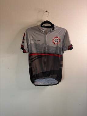 Primal Men's Short Sleeve Full Zip Cycling Jersey Gray Mountain Scene Graphic